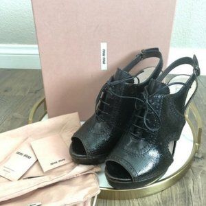 Miu Miu Crackle Oxford Slingback Peep Toe Heels